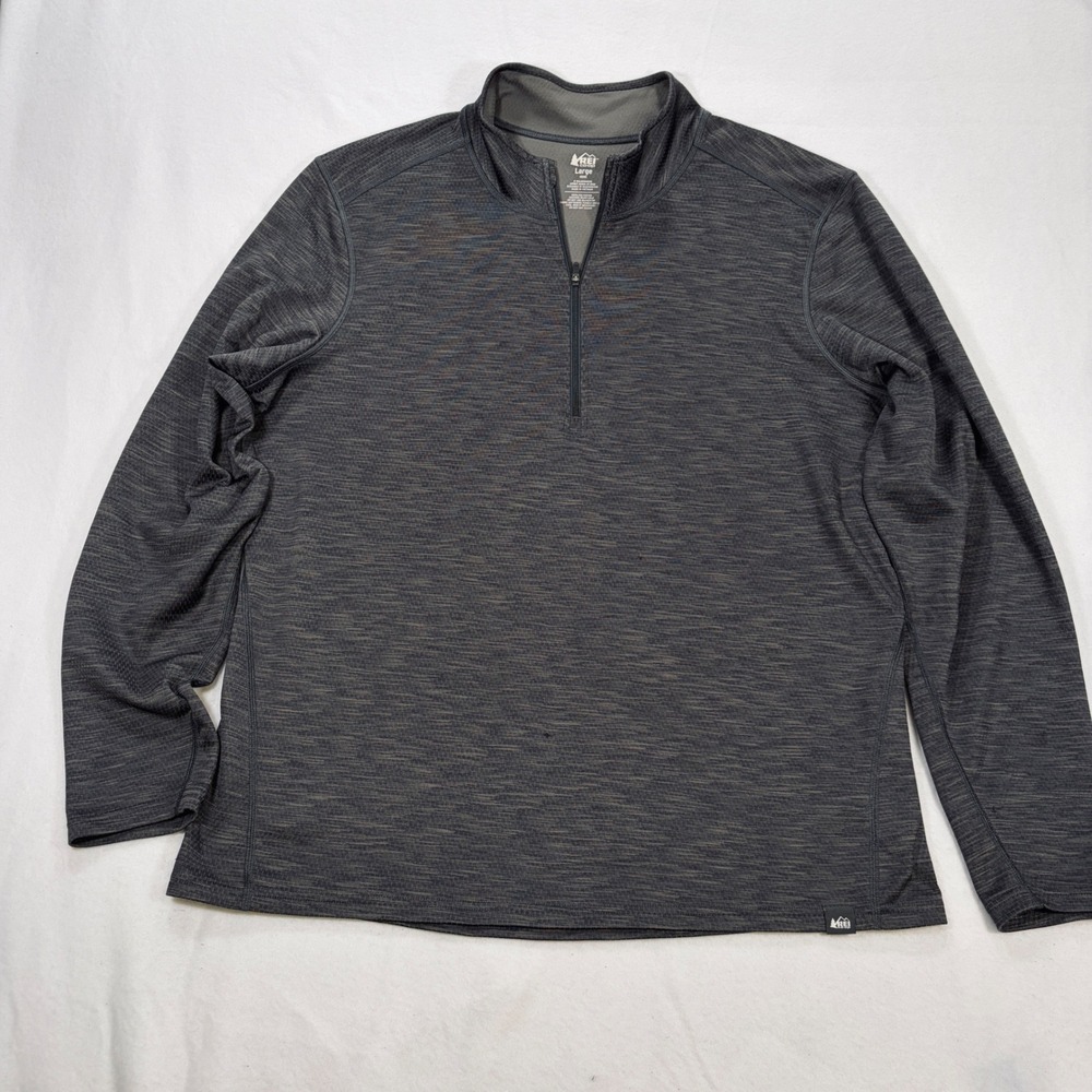 REI Co-op Mens Large Gray Heathered Quarter Zip Pullover Performance Shirt Hike